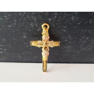 Black Hills 10K Tricolored Gold Leaf Cross Pendant Vintage